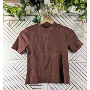 MATE Women's Brown Short Sleeve Waffle Knit Shirt Size XS READ